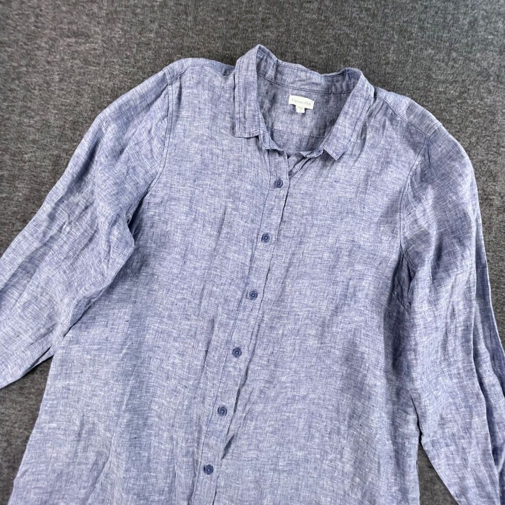 Garnet Hill‎ Easy Linen Tunic Shirt Dress L Blue Chambray Button Up Long Coastal - Picture 12 of 13